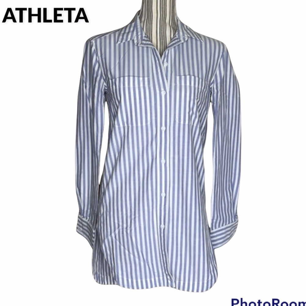 ATHLETA Stripe Weekend Buttoned Down Shirt XXS